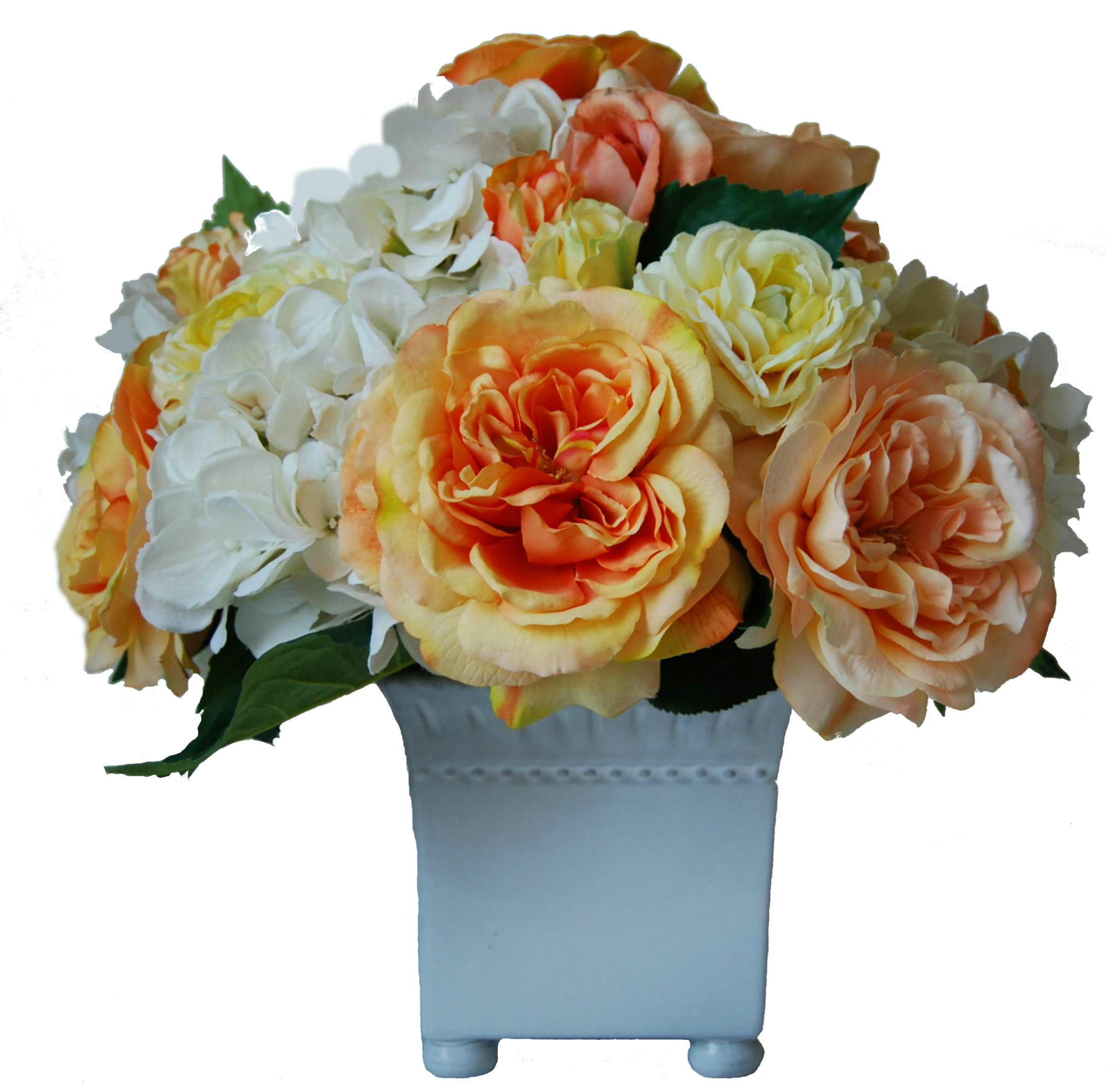 Ivory hydrangeas and Sophia roses