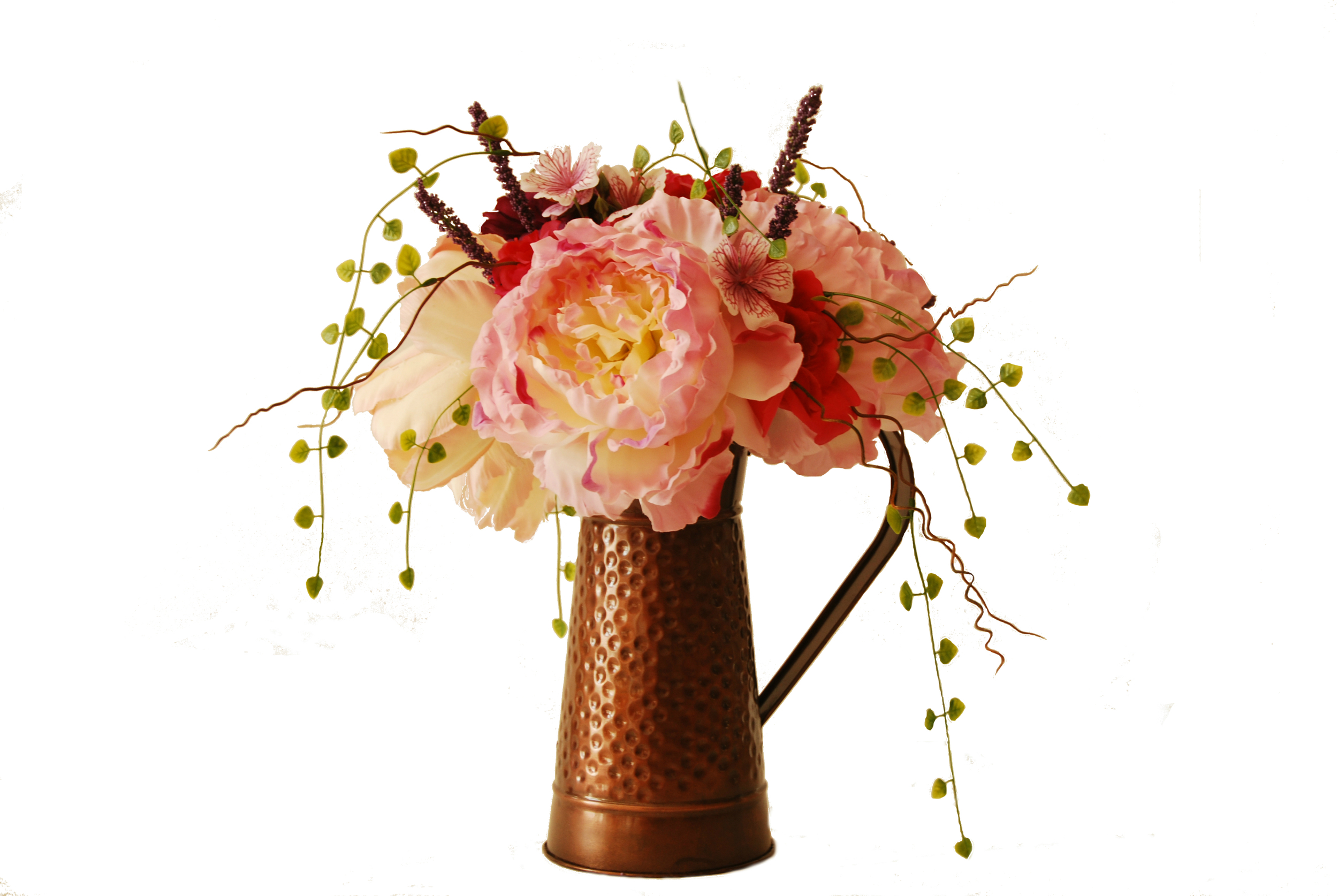 Peony in a Hammered Copper Vase